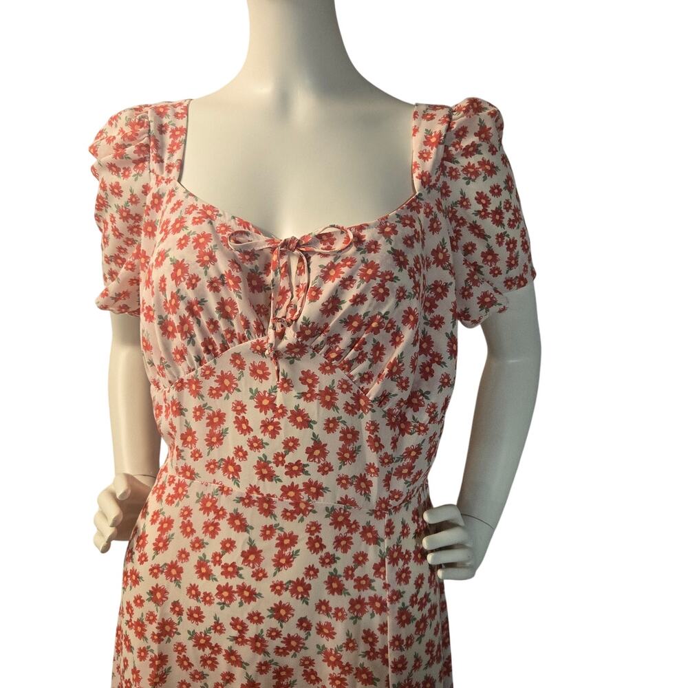 Y2K VTG Pink Floral Dress Milkmaid Cottage Core 90s Feminine Midi XL - Picture 3 of 11